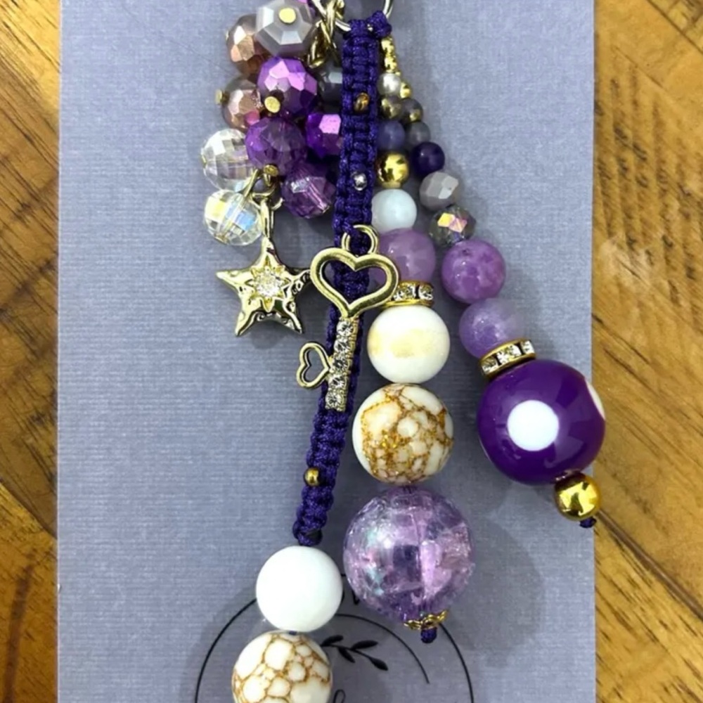 Purple Beaded Key Charm Bracelet -handmade/EAlovey